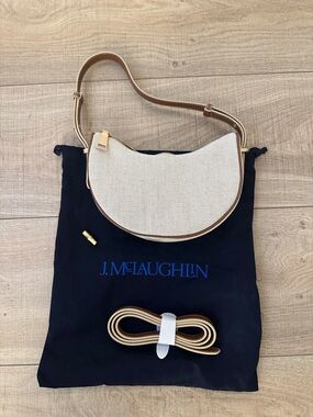J. McLaughlin Canvas Crescent Mezzaluna Shoulder Bag in Khaki Brown NWT
